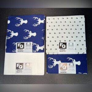 JoAnn Fabrics - Cotton Quarters Blue, White Deer Print Fat Quarter Lot of‎ 4 NWT